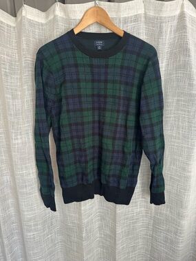 J. Crew Green and Navy Plaid Crewneck Sweater
